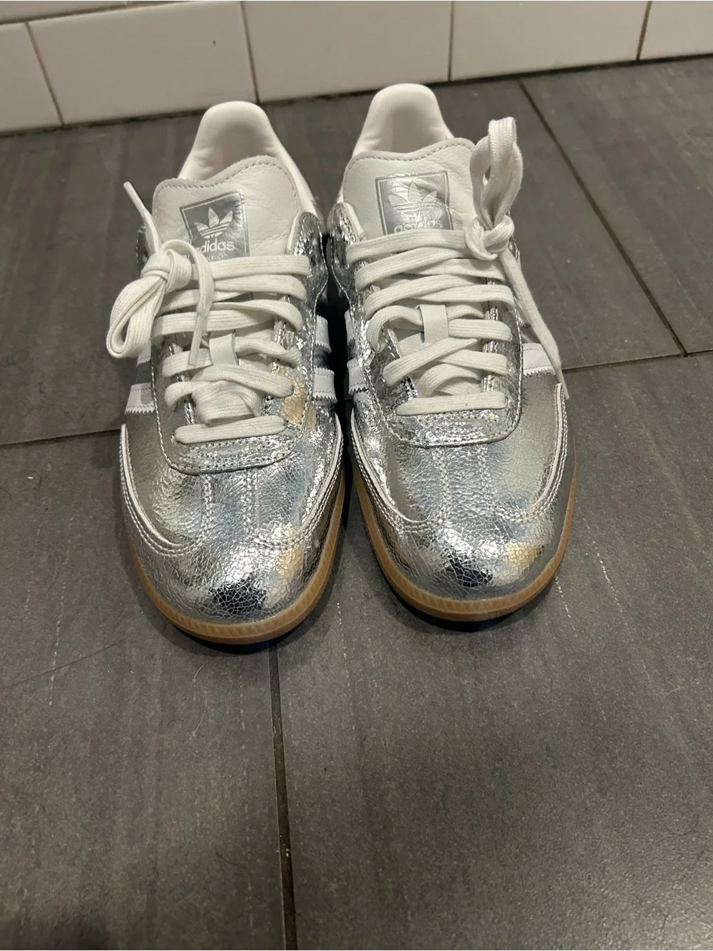 adidas Silver Metallic Low-Top Sneakers with White Details